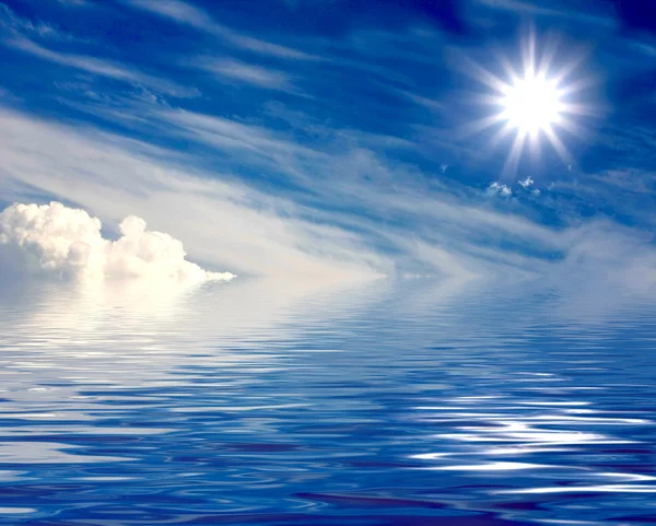 stock image Beautiful sun over clouds and water