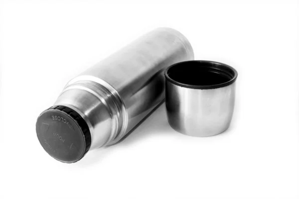 Thermos metallo e tazza — Foto Stock
