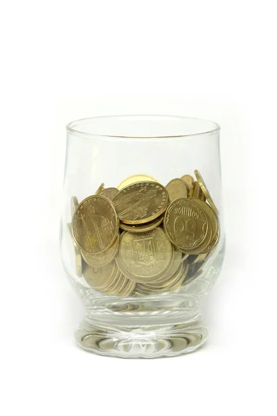 Ukrainian coins in glass — Stock Photo, Image