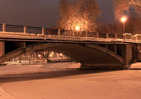 Ponte no parque de inverno à noite — Fotografia de Stock