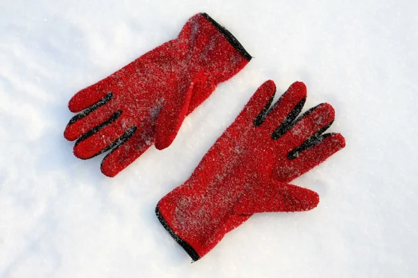 Red gloves on snow — Stock Photo, Image