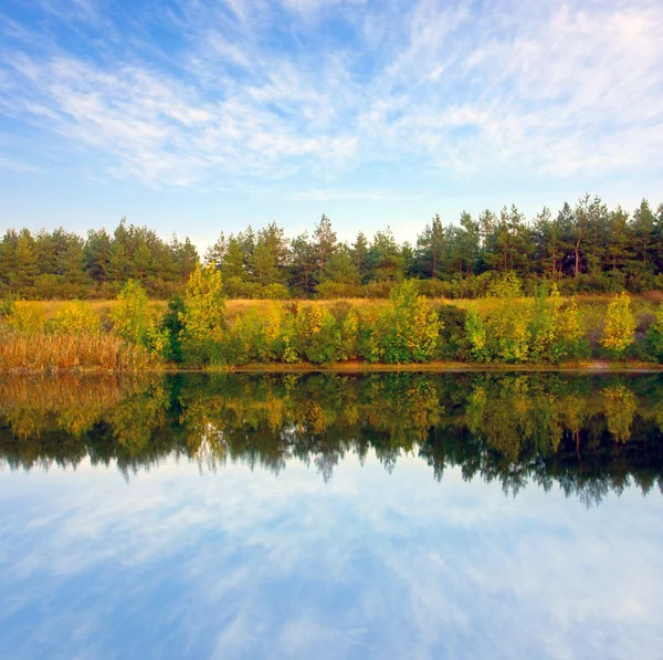 Zobacz na brzegu rzeki w jesienny dzień — Zdjęcie stockowe