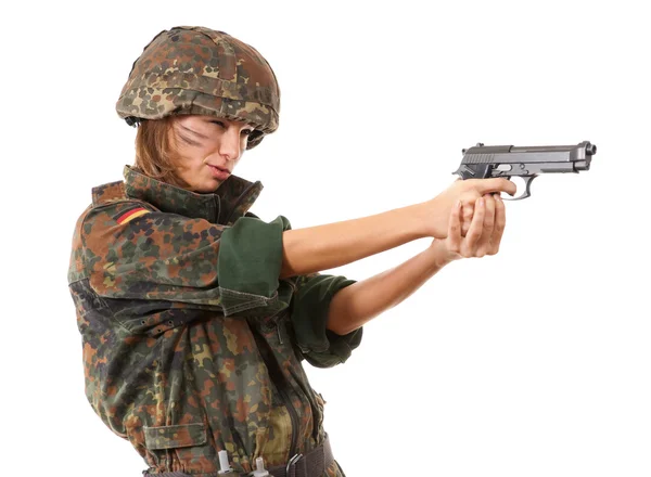 Military woman aiming — Stock Photo, Image
