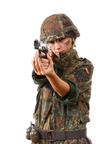 Military woman aiming — Stock Photo, Image
