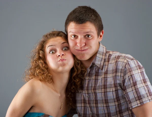 Couple is building a grimace — Stock Photo, Image