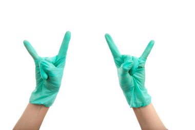 Hands in surgical gloves make corna clipart