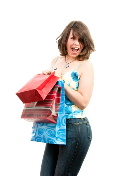 Cute girl after successful shopping — Stock Photo, Image