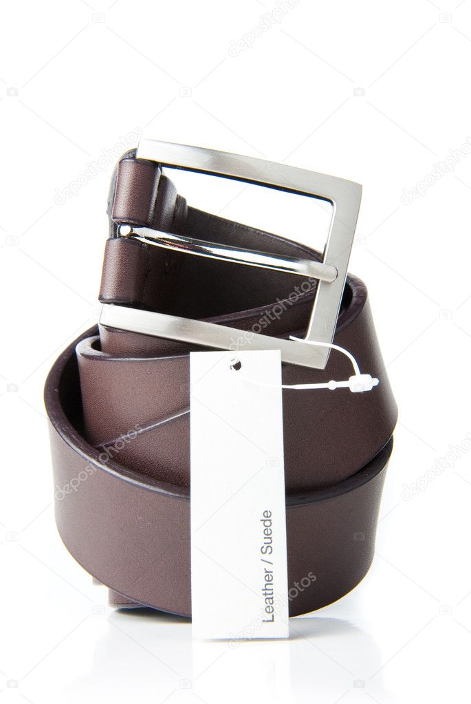 Man's belt with a label