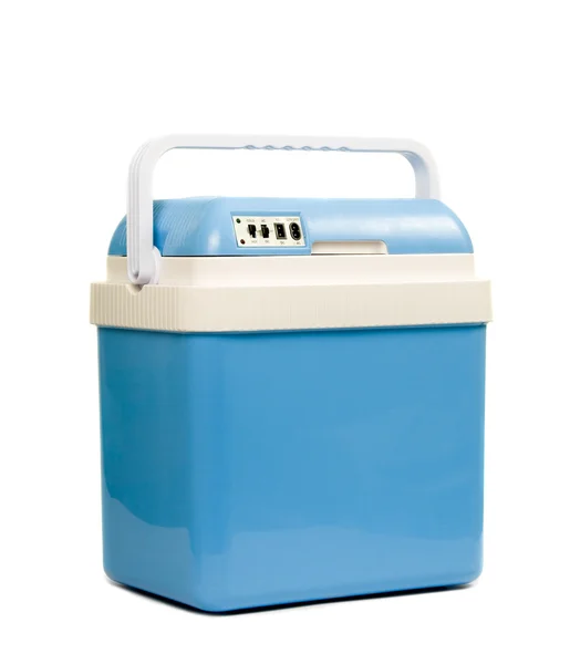 Mobiele blauwe koelkast — Stockfoto