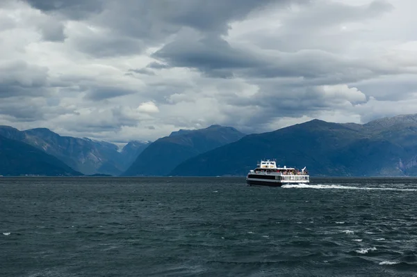 View of Sognefjord with the boat sailing away — Stock Photo, Image