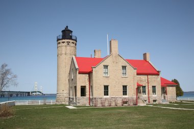 Mackinac Point Lighthouse and Bridge clipart