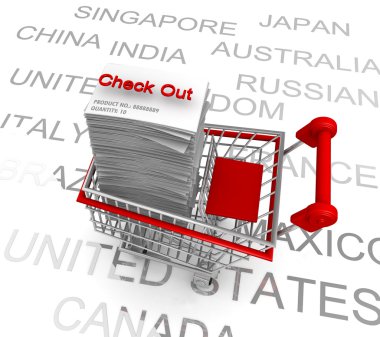 Ecommerce concept shopping cart to check out clipart