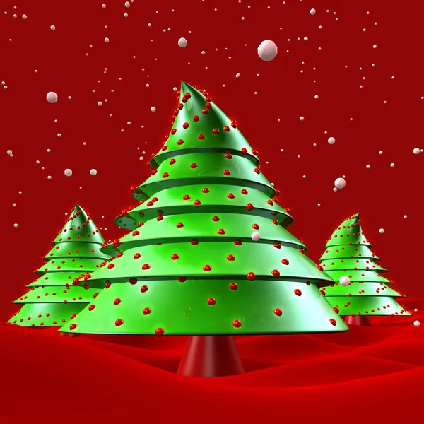 Weihnachtsbäume mit Schnee fallen Gruß 3d Illustration — Stockfoto