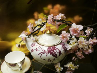Flowers and chinaware clipart