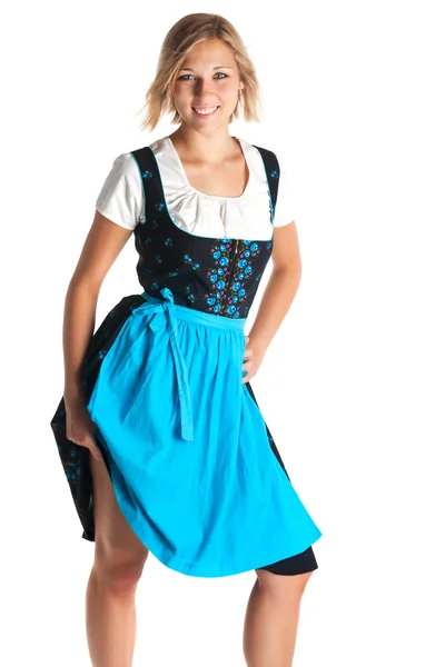 Young woman standing with a bavarian dress — Stock Photo, Image