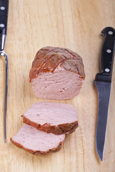 stock image Baked bavarian meat loaf on a wooden desk