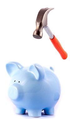 Hammer going to Smash Piggy Bank clipart