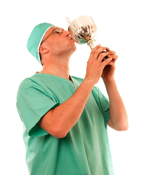 Surgeon Kissing Trophy — Stock Photo, Image