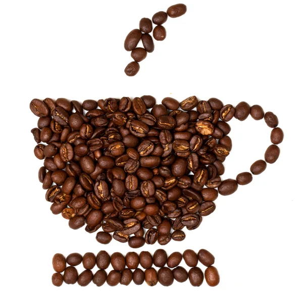 Koffiebonen gevormd om een koffiekopje — Stockfoto
