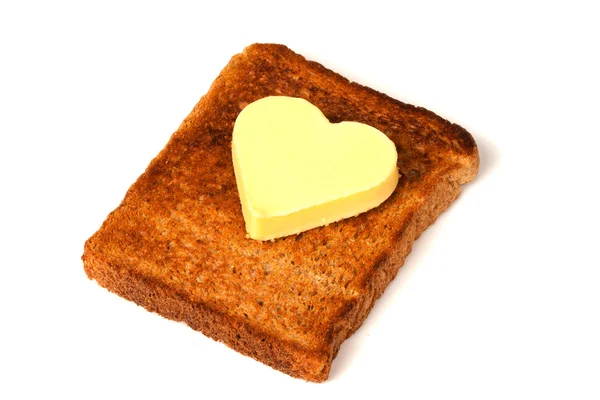 심장 모양의 토스트에 버터 — 스톡 사진