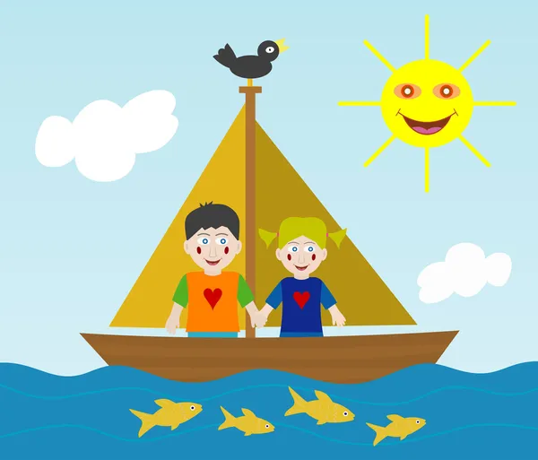 Kinder segeln Abenteuer — Stockvektor