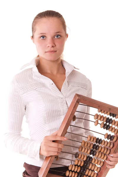 Serious young model with abacus — Stock Photo, Image