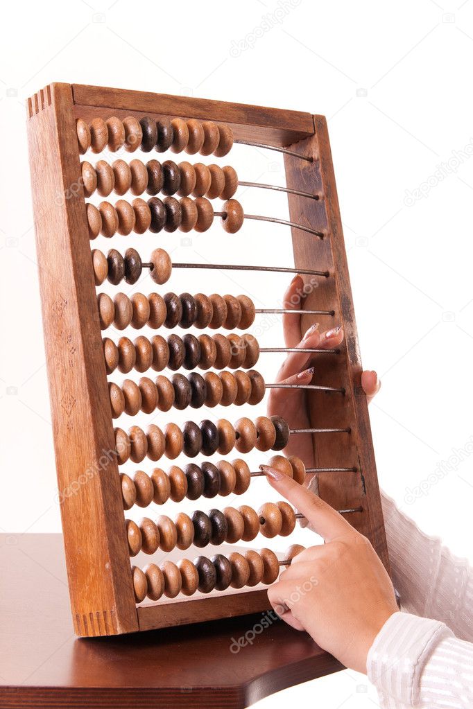 Abacus with long-nail female fingers