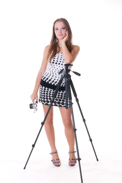 ช่างภาพสาวที่มีกล้องฟิล์ม 35 มม — ภาพถ่ายสต็อก