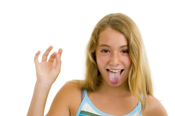 Dilini gösteren kız — Stok fotoğraf