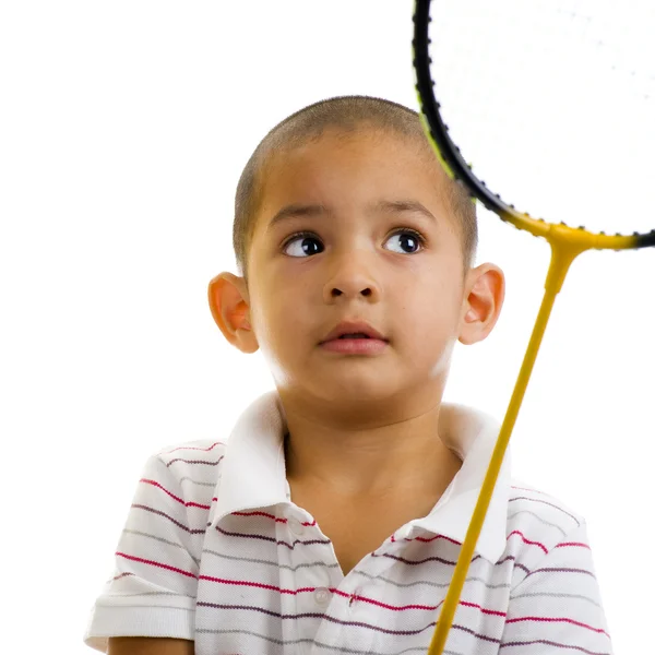 Ragazzo con racchetta da badminton — Foto Stock
