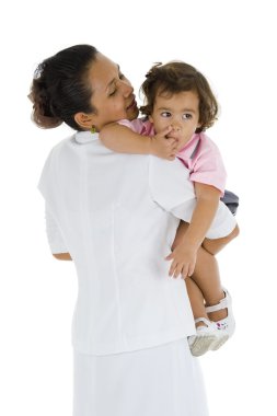 Woman holding a cute girl clipart