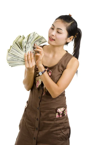 Mujer bonita feliz con mucho dinero —  Fotos de Stock