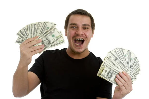 Człowiek szczęśliwy z dużą ilością pieniędzy — Zdjęcie stockowe
