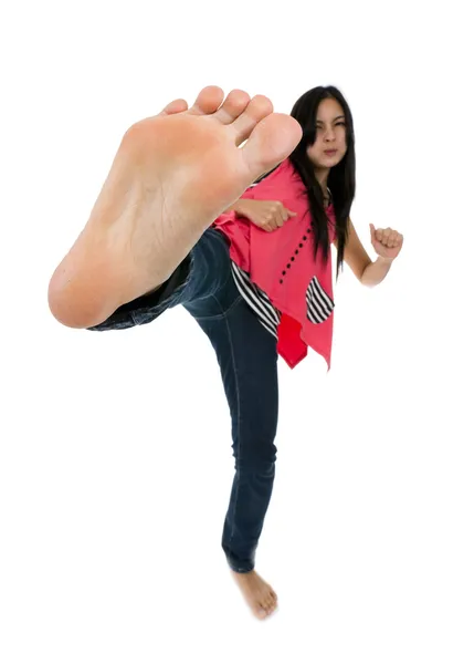 Woman kicking — Stock Photo, Image