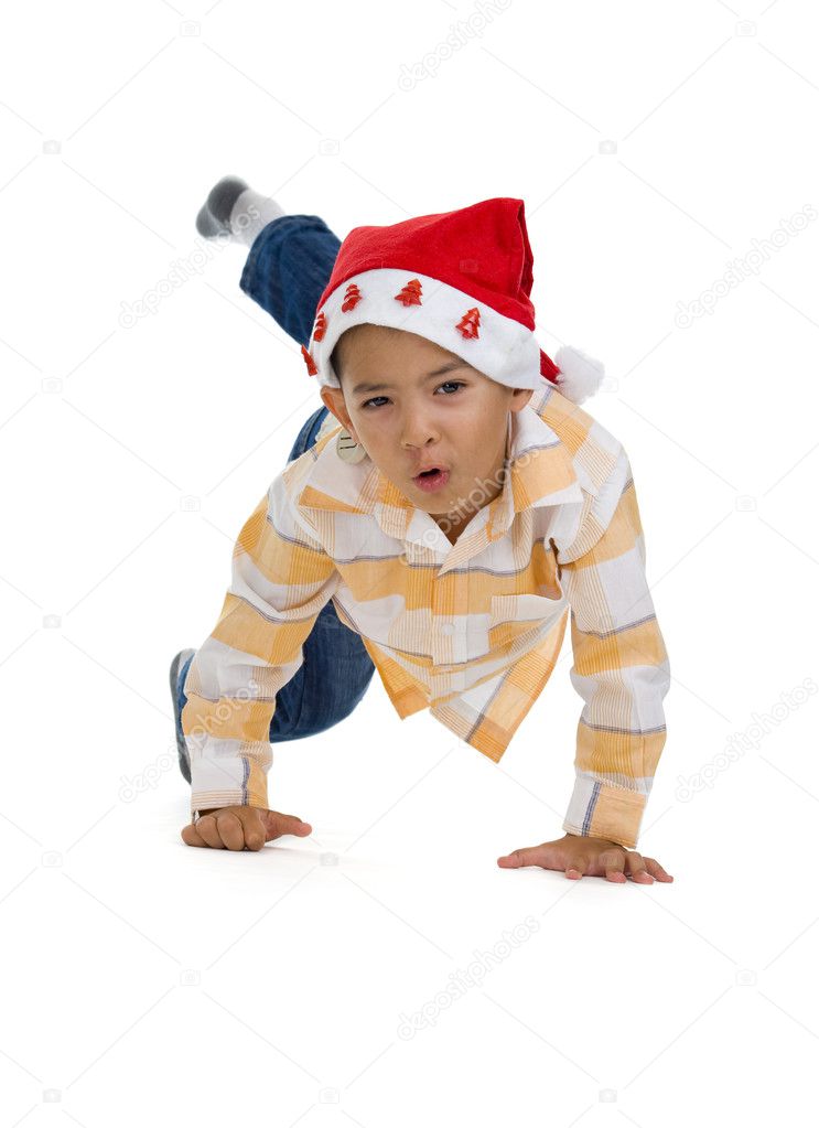 Boy with santa claus hat