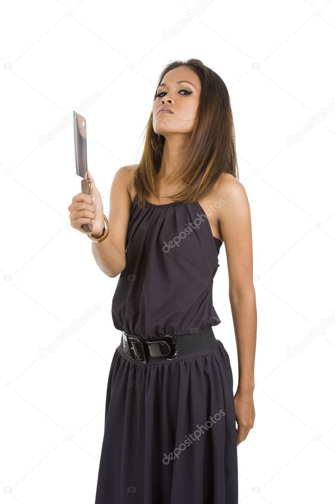 Beautiful woman with knife