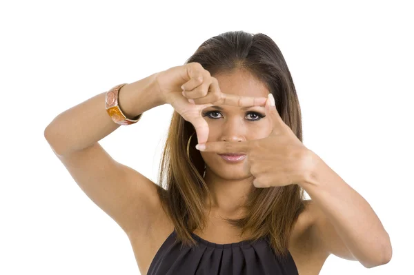 Young woman with finger frame — Stock Photo, Image