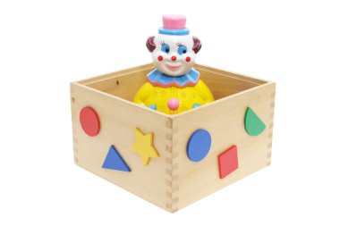 Toy Clown in Wooden Box clipart