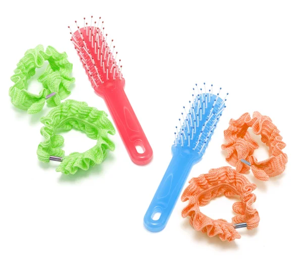 Hairbrushes and Hair Scrunchies — Stock Photo, Image
