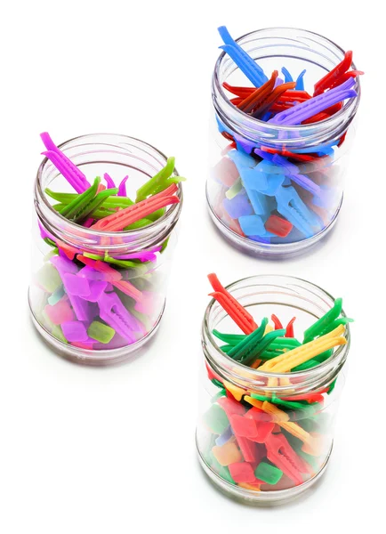 Clothes Pegs in Glass Jars — Stock Photo, Image