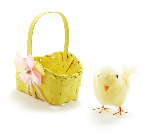 Easter Chicken and Basket — Stock Photo, Image