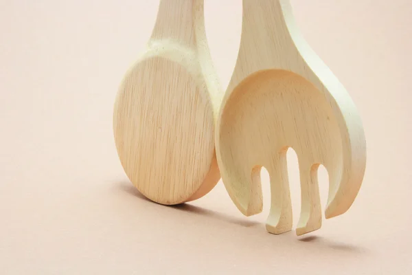 Cucharas de madera ensalada — Stok fotoğraf