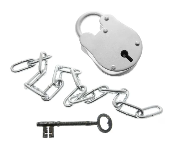 Cadeado, corrente e chave — Fotografia de Stock