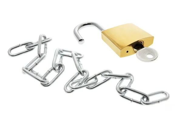 Cerradura, llave y cadena —  Fotos de Stock