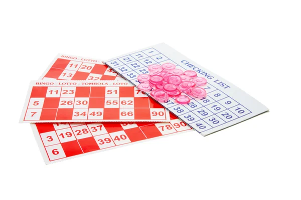 Bingo űrlapok és gaming chips — Stock Fotó