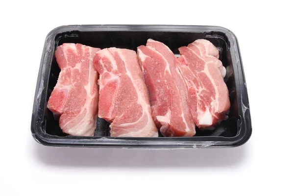 Pieces of Pork on Tray — Stock Photo, Image