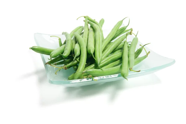 Deska zelené fazolky — Stock fotografie