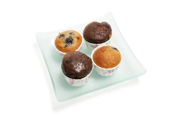 Mini Muffins na placa de vidro — Fotografia de Stock