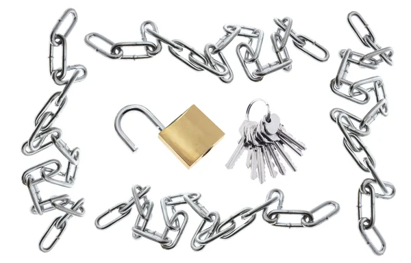 Asma kilitler, zincir ve keys — Stok fotoğraf