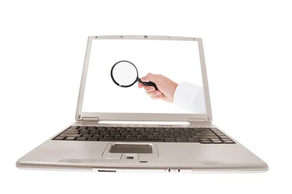 Komputer laptop z ręki — Zdjęcie stockowe